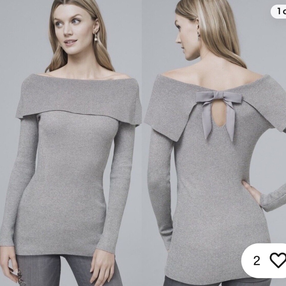 WHBM Bow Back Silver Metallic Sweater Size XS